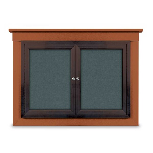 24"x36" 1-Door Enclosed Letterboard, Header, Green Vinyl/Walnut